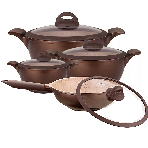 CONJUNTO DE CAÇAROLAS E WOK LINHA BELGA MTA REV CERAMICO