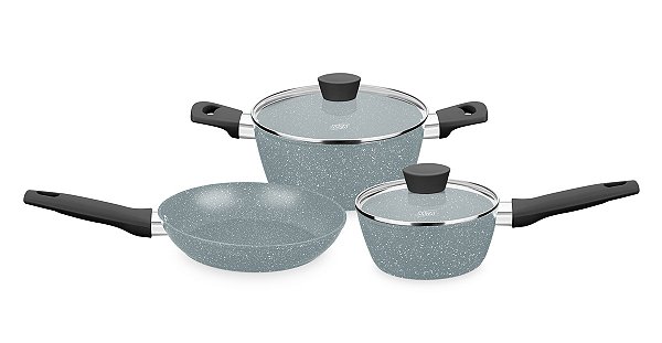 CONJUNTO DE PANELAS 3 PEÇAS MTA LINHA CARMELA SILVER CERAMIC