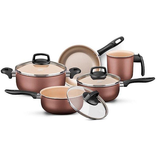 CONJUNTO DE PANELAS CHOCOLATE LINHA FLORENCE MTA 5 PEÇAS