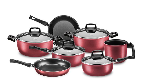 CONJUNTO SAFIRA MTA 7 PEÇAS ALUMINIO ANTIADERENTE COR CEREJA