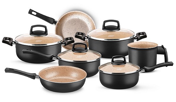 CONJUNTO SAFIRA MTA 7 PEÇAS ALUMINIO ANTIADERENTE COR PRETO