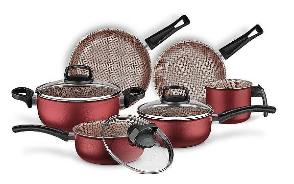 JOGO DE 6 PANELAS ANTIADERENTE CEREJA LINHA FLORA MTA