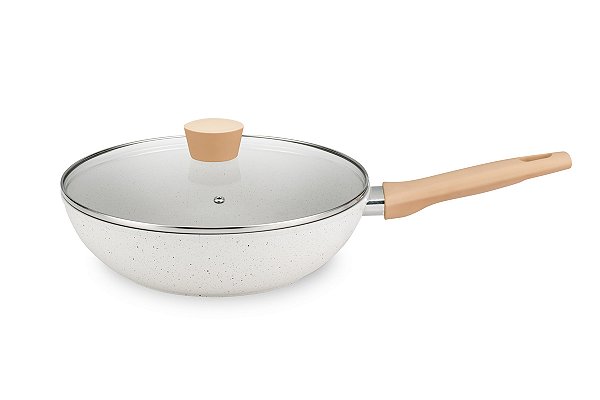 WOK MTA 24CM LINHA CARMELA VANILLA 2,2L REVESTIMENTO CERÂMICO