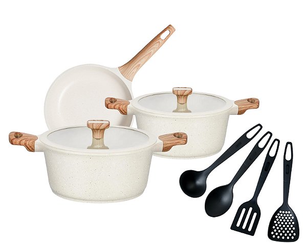 CONJUNTO DE PANELAS CERAMICO MTA TITANIUM + TALHERES 7 PEÇAS