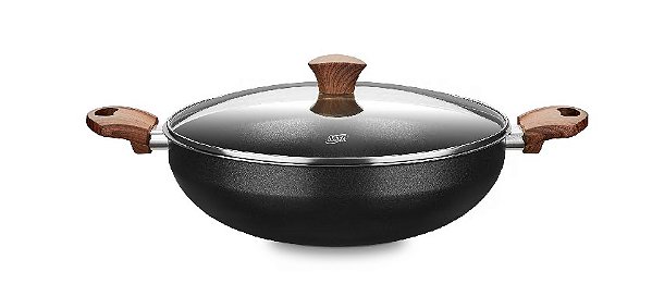 WOK MTA CERAMIC+ COM TAMPA DE VIDRO 28CM 4,3L BLACK