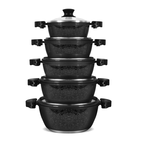 CONJUNTO DE PANELA ALUMINIO FUNDIDO GULÊ RETRO 5 PEÇAS - PRETO PIGMENTADO