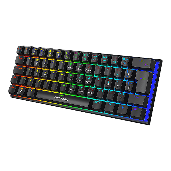 Teclado Gamer Mecânico Neologic Precision Dark 60%, Rainbow, 61 Teclas, Switch Red, Cabo Tipo C, Preto, PREDRK-RED