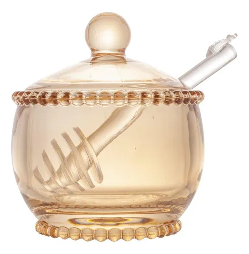 Meleira de Cristal com Colher Pearl ÂMBAR 10cm x 10cm x 11,5cm - Wolff