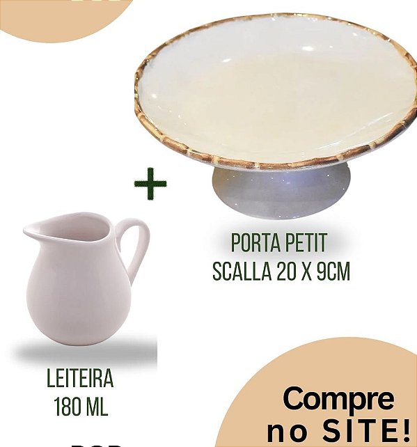 Kit Bolo com Calda - Porta Petit Bambu Scalla 20 cm + Leiteira 180 ml