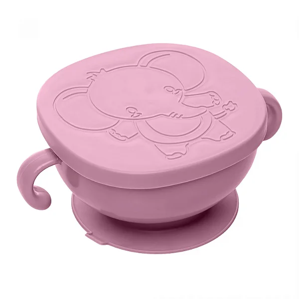 Bowl com Tampa e Ventosa Baby Elefante Rosa - LYOR
