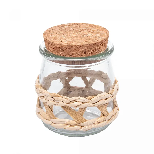 Porta Mantimento de Vidro com Fibra Natural e Tampa Rolha 190ml - WOLFF