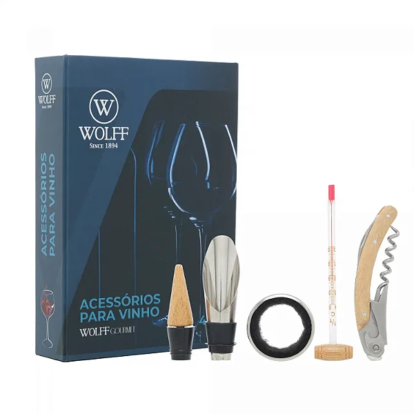 Conjunto de Acessórios para Vinho - WOLFF 4 Peças em Aço Inox
