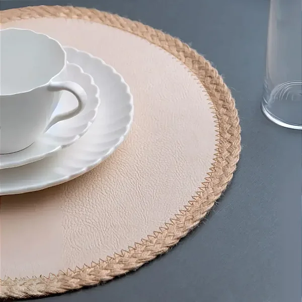 1 Lugar Americano com Borda Juta 38cm Off White PVC - WOLFF
