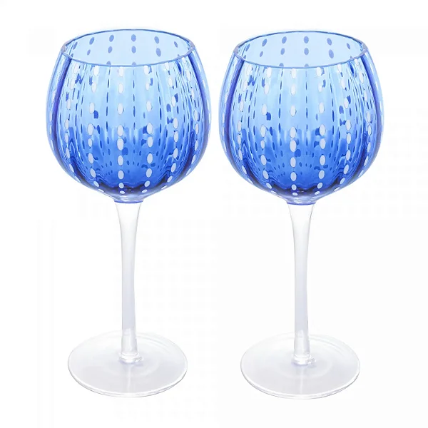 Conjunto 2 Taças para Vinho de Vidro Orquídea Azul 450ml - WOLFF