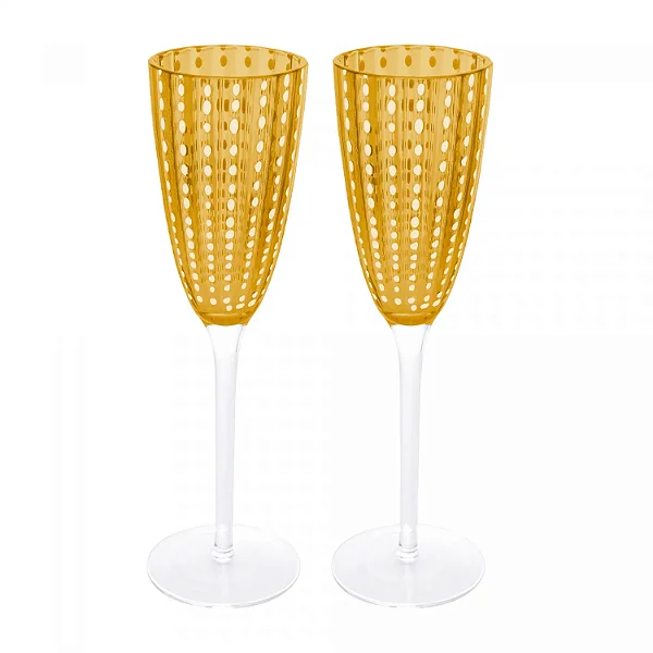 Conjunto 2 Taças para Champanhe de Vidro Orquídea Âmbar 200ml - WOLFF