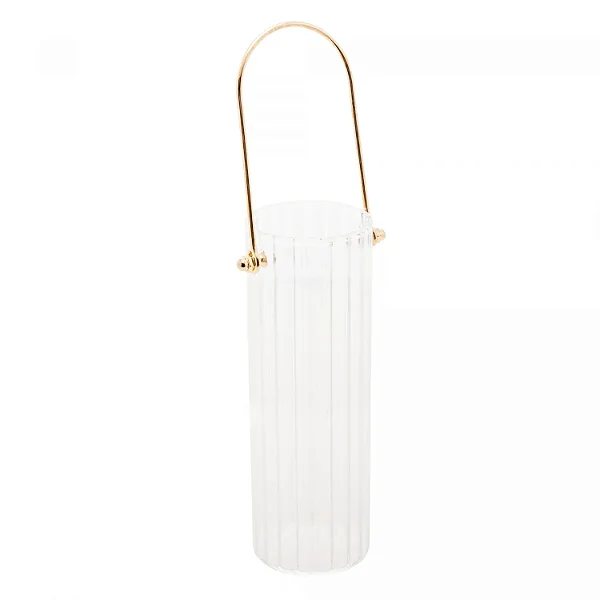 Vaso de Vidro com Alça em Metal Dourada 9cm x 6,5cm x 16cm - WOLFF