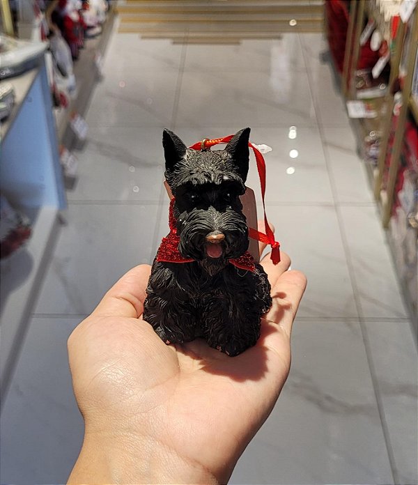 Dog Natal Sentado Poliresina 10cm - Decoração Festiva