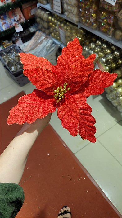 Flor Vermelha Aramada 26 cm - Decoração Natalina