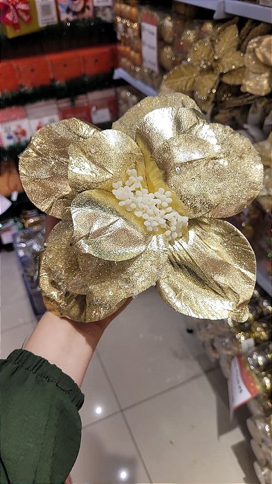 Flor Dourada Metalizada 30 cm - Decoração Elegante