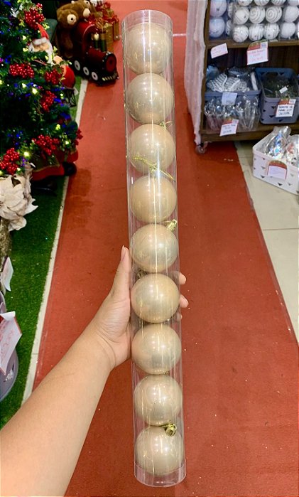 Tubo de Bolas Peroladas Champanhe - 9 Peças - 6cm