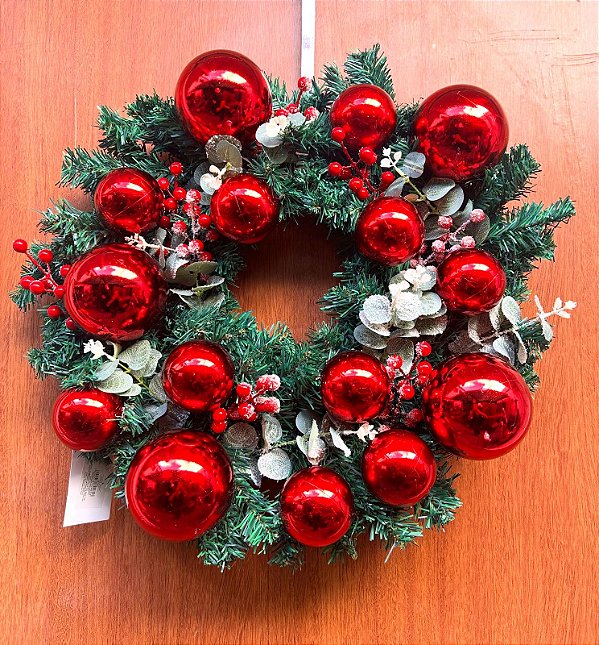 Guirlanda Natal Bolas e Berry Vermelho 50cm