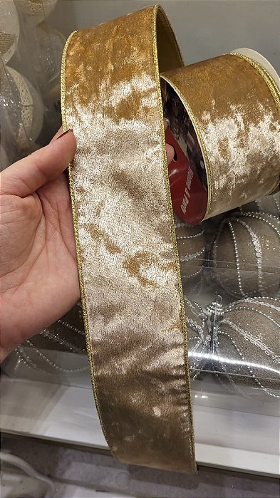 Fita Veluda Duas Cores Dourado e Ouro 6,3x900cm