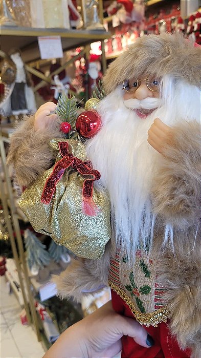 Papai Noel Vermelho Dourado 45cm em Pé Decorativo