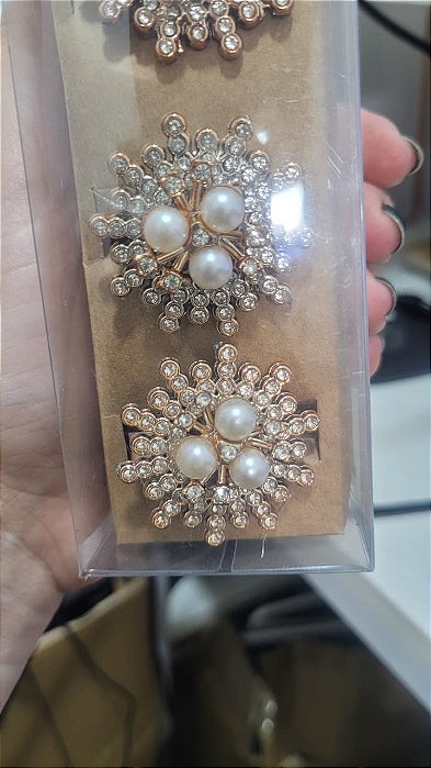 Conjunto 4 Porta guardanapos com Pérola dourado