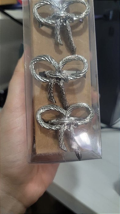 Conjunto 4 Porta Guardanapos Laço Prata Natal