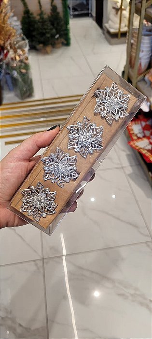 Conjunto 4 Porta Guardanapos Rosa Prata Natal