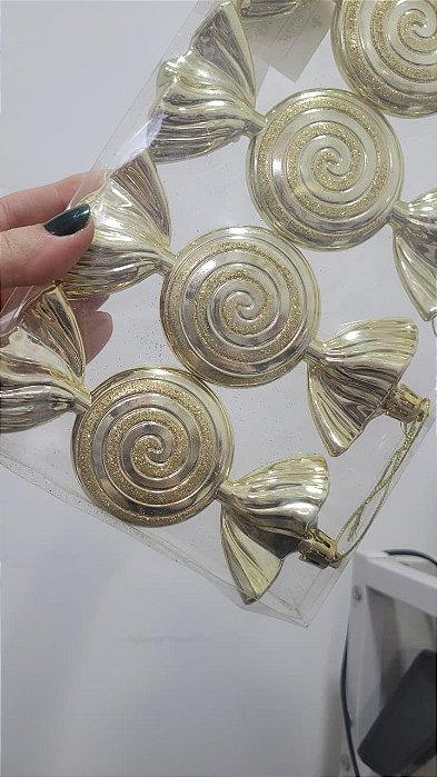 Kit 4 Bombons Dourado Natal Enfeite Árvore