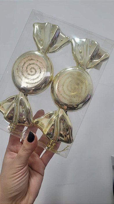 Kit 2 Bombons Dourados Decoração Natalina