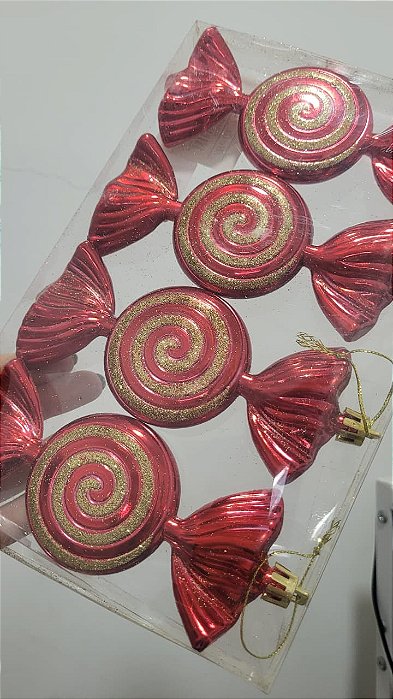 Kit 4 Bombons Vermelho Natal para Árvore