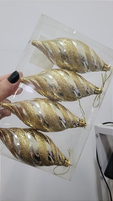 Kit 4 Penduricalhos Dourados 12 cm Natal