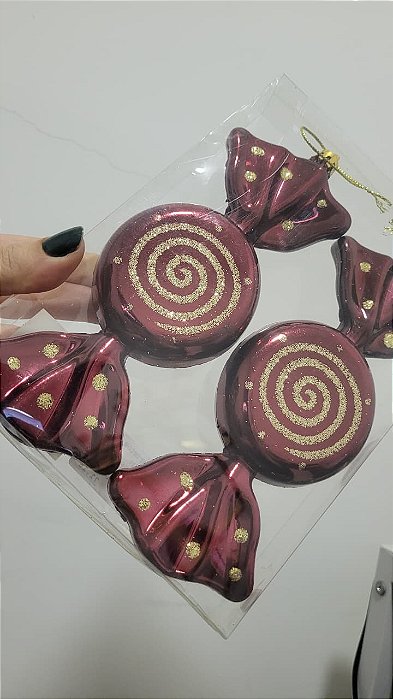 Conjunto 2 Bombons Natal Vinho Dourado