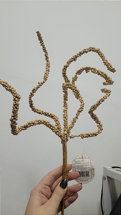 Galho Dourado Flocado para Decoração 50cm