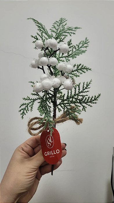 Galho Verde e Branco 26 cm para Decoração