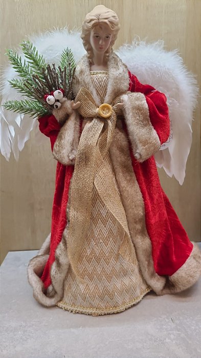 Anjo Decorativo 40cm Resina e Veludo Natal