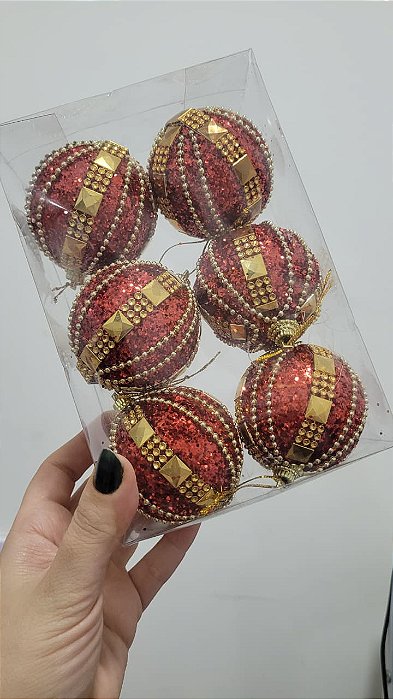 Kit 6 Bolas de Natal Vermelhas 6cm