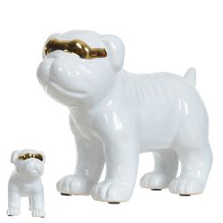 Escultura Cachorro Branco com Dourado - Cerâmica