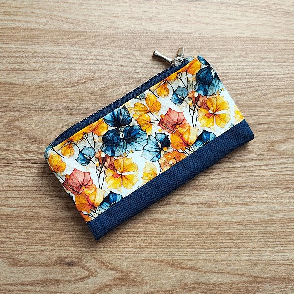 Carteira com 2 zíperes flor de outono