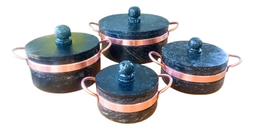 Conjunto 4 Panelas Já Curadas Pedra Sabão Com Alça De Cobre