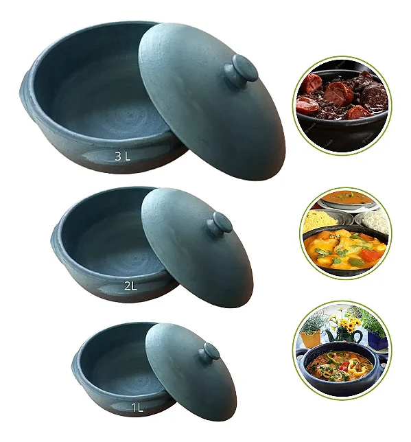 Kit 3 Panelas De Barro Caçarola Capixaba Artesanal Curada Preto
