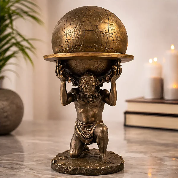 Escultura Atlas Decorativa Escritório Estátua Mitológica
