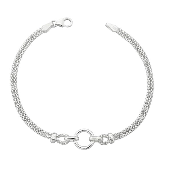 Pulseira Feminina Argola Cordão Pipoca Prata 925 Legítima