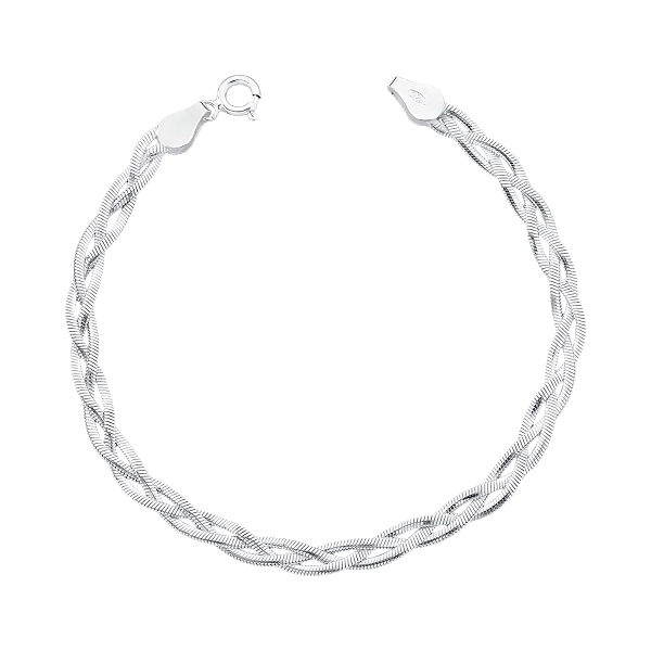 Pulseira Feminina Lacraia Trançada 3 Fios Prata 925 Legítima