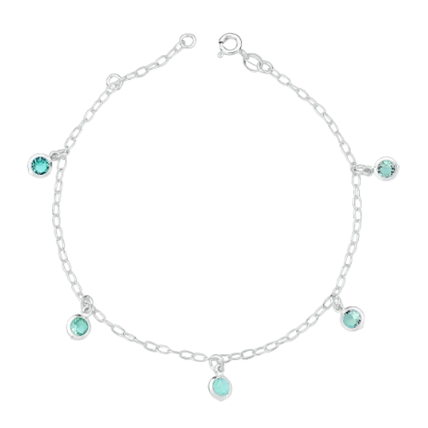 Pulseira 5 Cristais Zircônia Turmalina Prata 925 Legítima