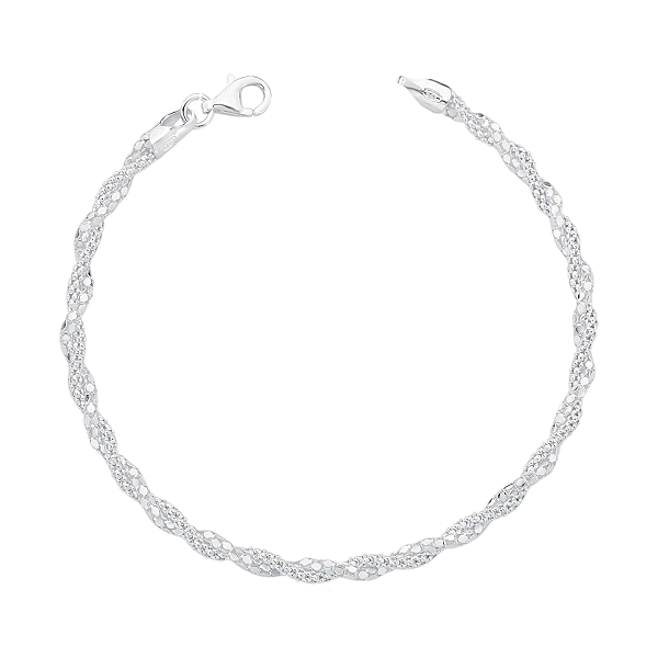 Pulseira Feminina Cordão Pipoca 18cm Prata 925 Legítima