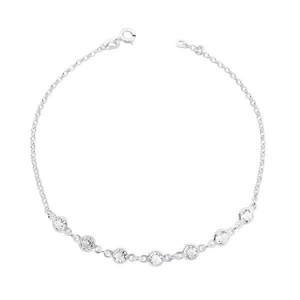 Pulseira Feminina Bolinha Zircônia Prata 925 Legítima