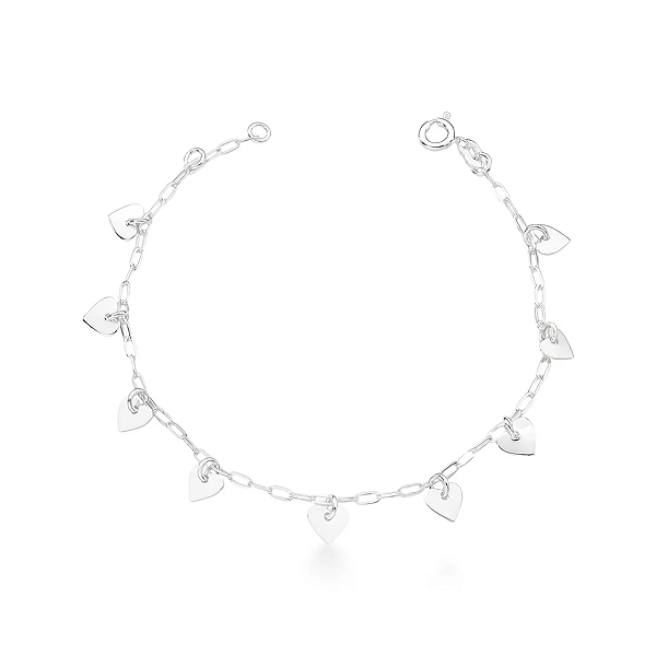Pulseira Feminina Coração Prata 925 Legítima